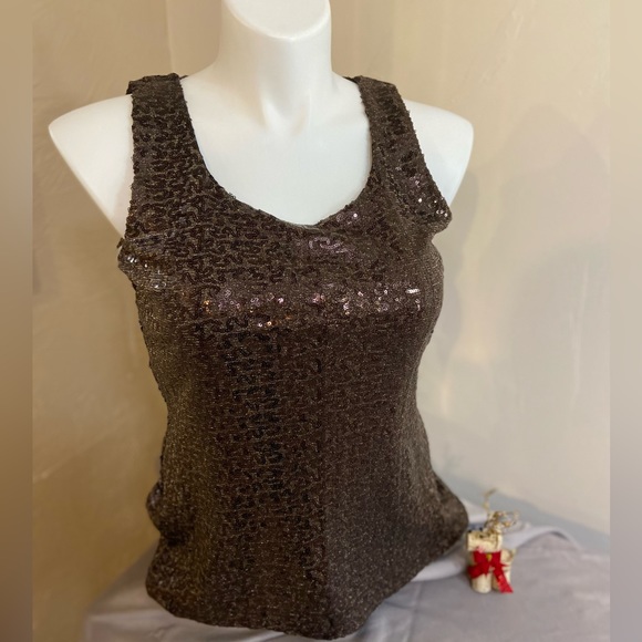 Anne Klein Tops - Anne Klein~Elegant Bronze Brown Shiny Sequin Tank Top~Fully Lined~Size L